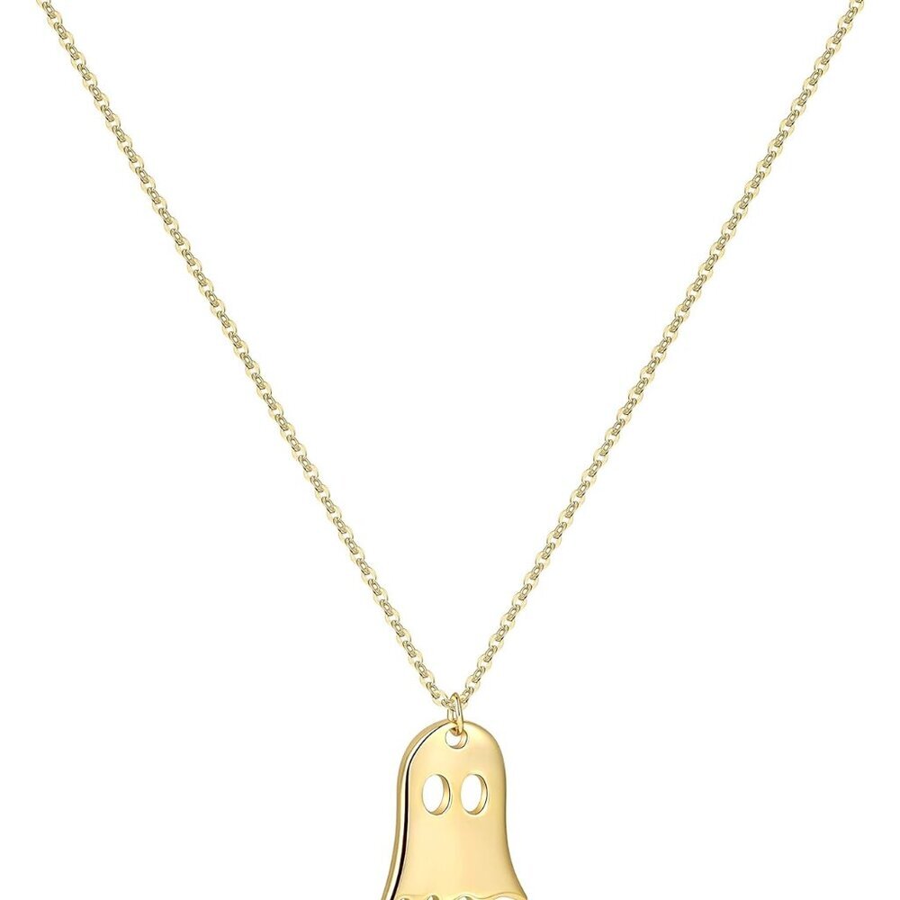 Dainty Pendant Necklace,18K Gold Plated Pumpkin Ghost Hammered Coin Delicate Cha
